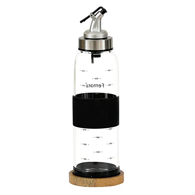 Femora Borosilicate Glass Leak Proof Oil Dispenser for Cooking with Lid, Capacity: 500Ml, Transparent